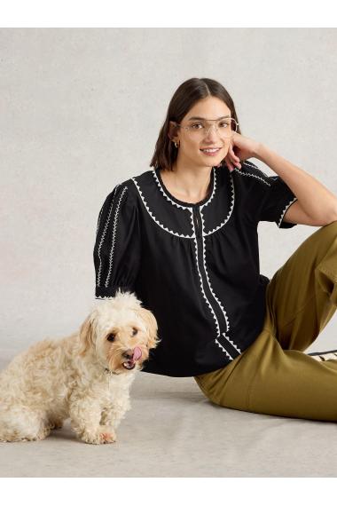 White Stuff Womens ZOE EMBROIDERED TOP  in PURE_BLK Art WS443699
