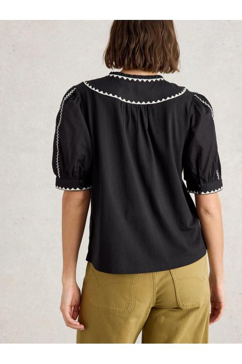 White Stuff Womens ZOE EMBROIDERED TOP  in PURE_BLK Art WS443699