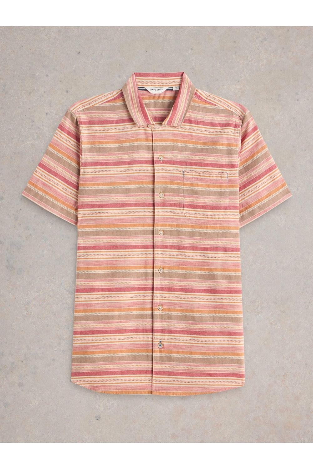 White Stuff Mens Horizontal SS Stripe Shirt  in RED_MLT Art WS443543