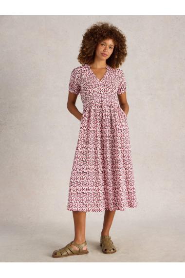 White Stuff Womens Leah Jersey Dress  in RED_MLT Art WS443501