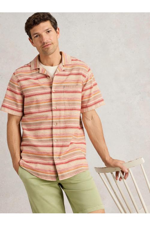 White Stuff Mens Horizontal SS Stripe Shirt  in RED_MLT Art WS443543