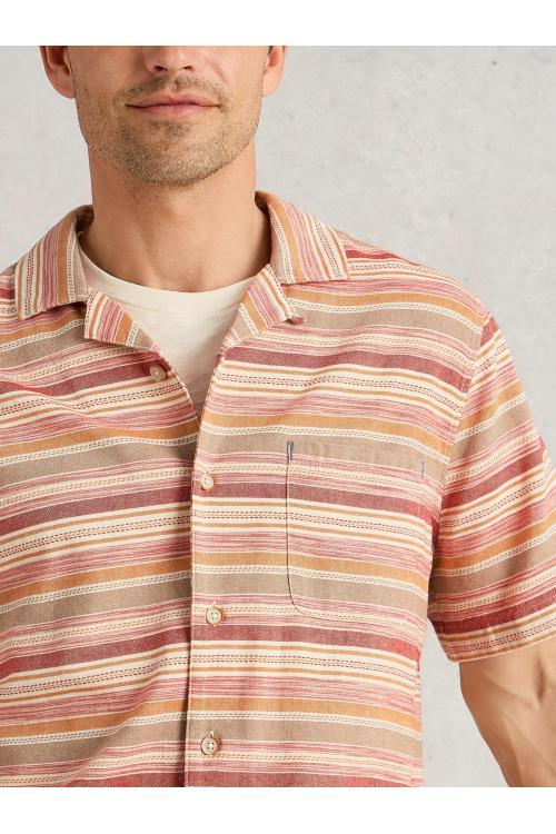 White Stuff Mens Horizontal SS Stripe Shirt  in RED_MLT Art WS443543