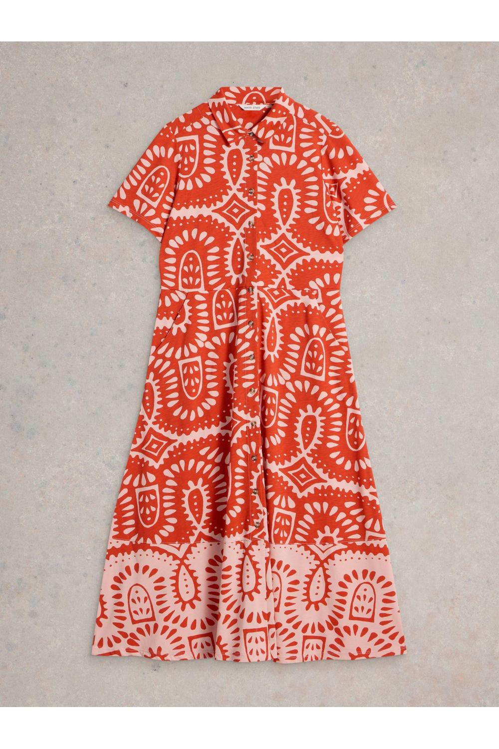 White Stuff Womens Rua Jersey Shirt Dress  in RED_PR Art WS443078