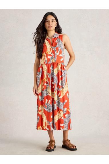 White Stuff Womens Rylee Jersey Shirt Dress  in RED_MLT Art WS443530