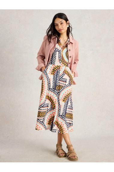 White Stuff Womens Rua Jersey Shirt Dress  in WHITE_MLT Art WS443078