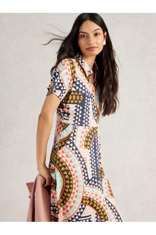 White Stuff Womens Rua Jersey Shirt Dress  in WHITE_MLT Art WS443078