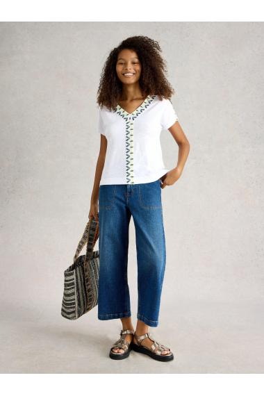 White Stuff Womens NEVA EMBROIDERED TOP  in WHITE_MLT Art WS443713