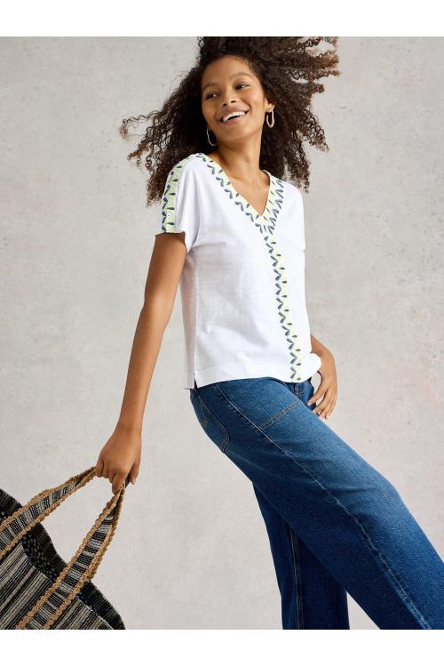 White Stuff Womens NEVA EMBROIDERED TOP  in WHITE_MLT Art WS443713