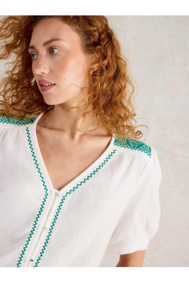 White Stuff Womens Gianna Double Cloth Top  in WHITE_MLT Art WS443461