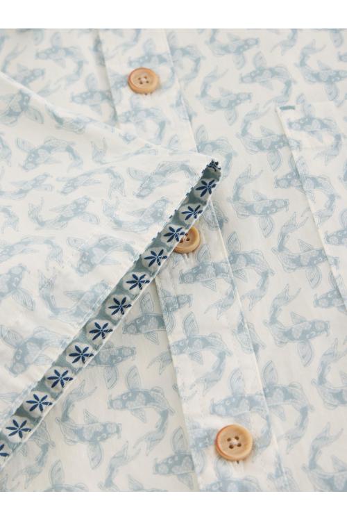 White Stuff Mens Koi Fish SS Printed Shirt  in WHITE_PR Art WS443586