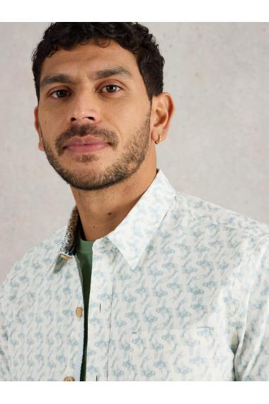 White Stuff Mens Koi Fish SS Printed Shirt  in WHITE_PR Art WS443586
