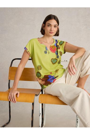 White Stuff Womens NELLY NOTCH NECK TEE  in YELLOW_PR Art WS443000