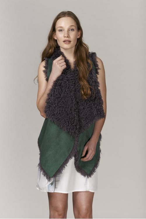 Unreal Fur URF8600035-CHF - Duet Reversible Vest Charcoal Forrest