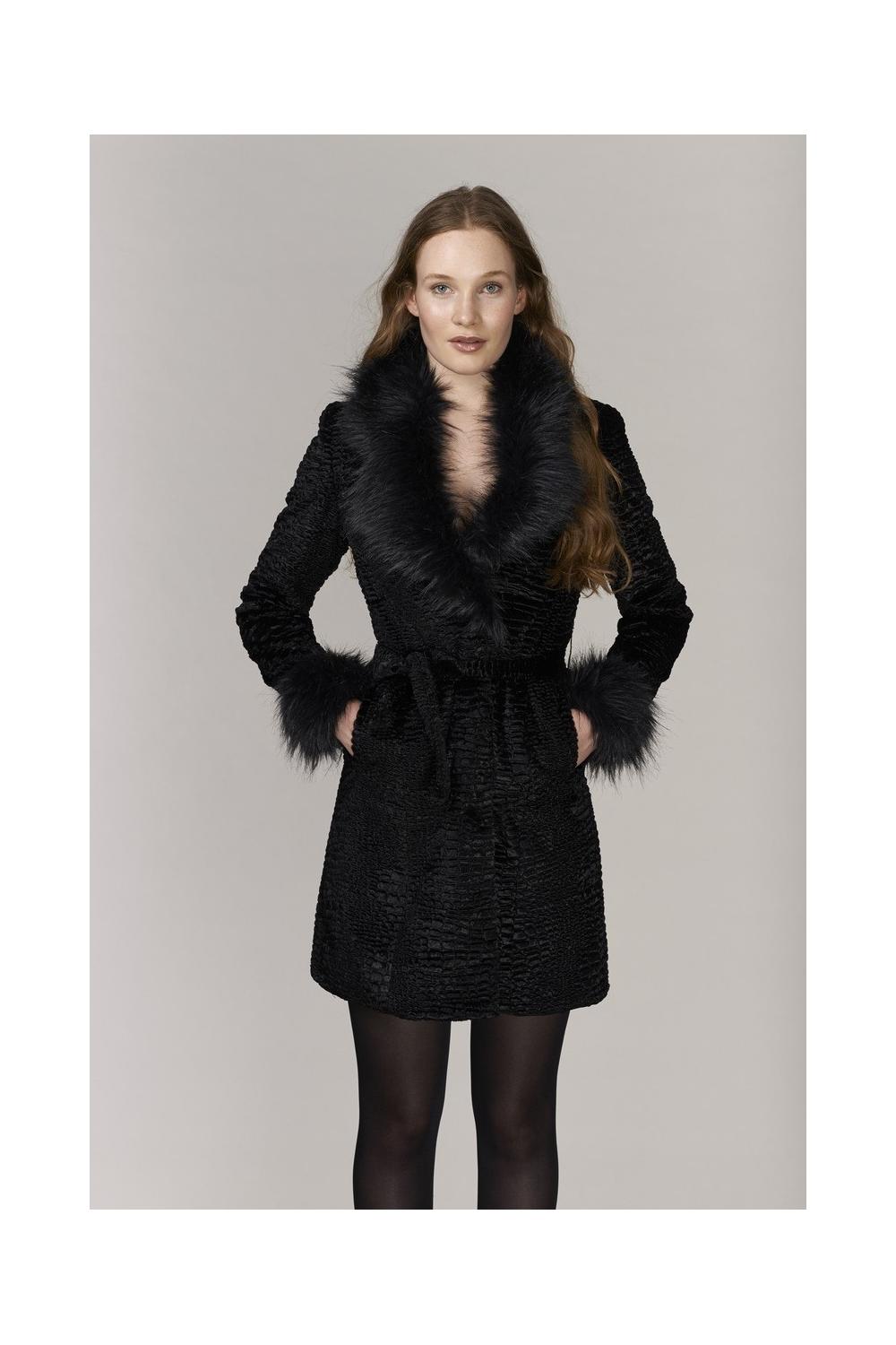 Unreal Fur URF8600445-BLA - Rhapsody Coat Black Astrakhan